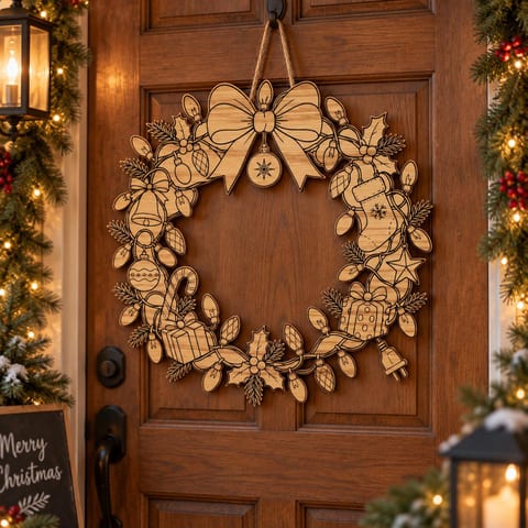 Round Christmas Lights Wreath SVG