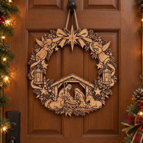 Nativity Scene Wreath SVG