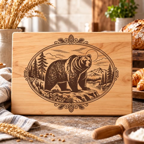 Grizzly bear forest board SVG with vintage wildlife artwork