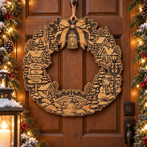 Christmas Village Wreath SVG
