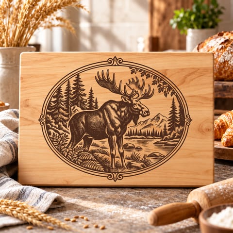 Vintage moose forest board SVG with woodland wildlife artwork