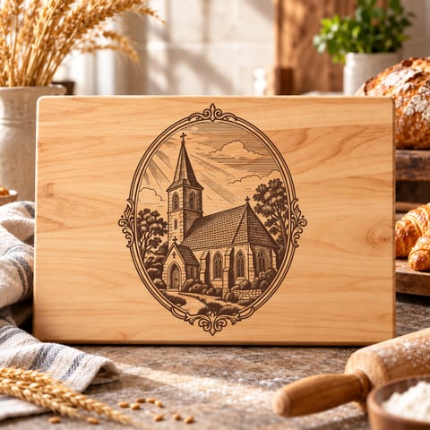 Village church board SVG with vintage sacred architecture artwork