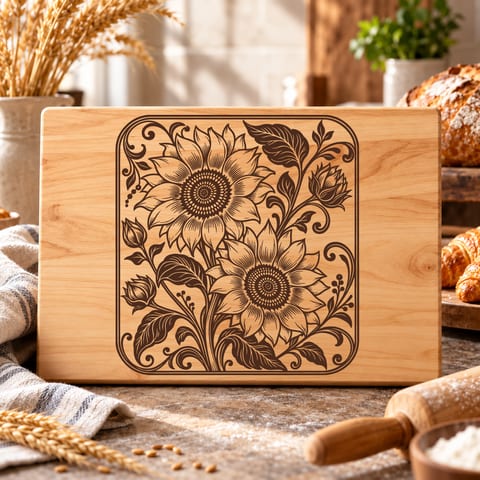 Sunflower charcuterie board SVG with rustic botanical artwork