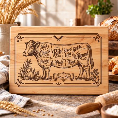 Cuts of beef BBQ cutting board SVG with vintage butcher chart style