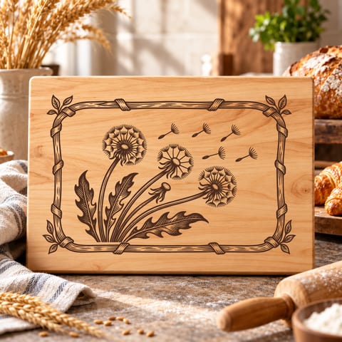 Dandelion wildflower charcuterie board SVG with botanical artwork