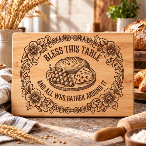 Table blessing floral cutting board SVG with vintage prayer artwork