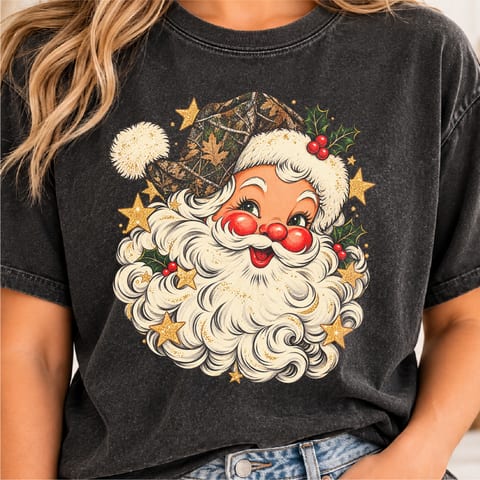 Camo Santa face Christmas design with hunting and rustic country style
