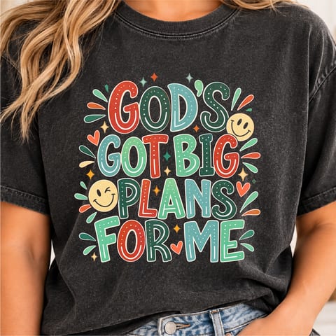 Gods Big Plans Christian kids design with retro faith-based styling