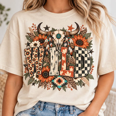 Distressed varsity WWJD Christian fall design with a floral checkered cross and autumn leaves
