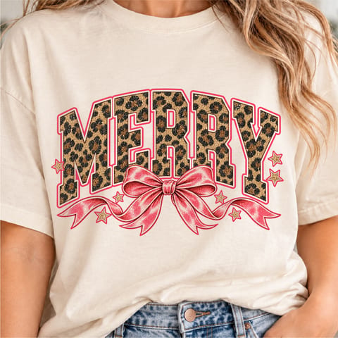 Merry Christmas design with leopard print and distressed holiday lettering