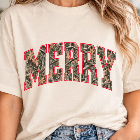 Camo Merry Christmas hunting mama design in distressed vintage holiday style