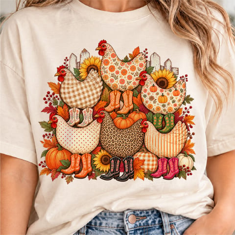 Fall chicken design with cowgirl boots western floral country style