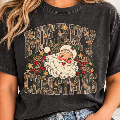 Camo Merry Christmas Santa design with rustic country holiday style