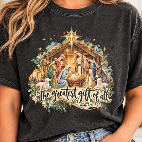 Christian nativity Christmas design with manger and greatest gift theme