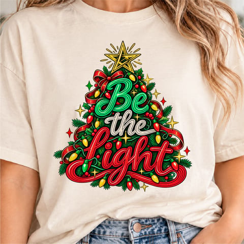 Be the Light Christian Christmas tree design with faith holiday lights
