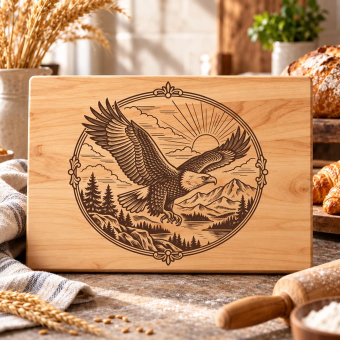 Bald eagle cutting board SVG with vintage wildlife illustration