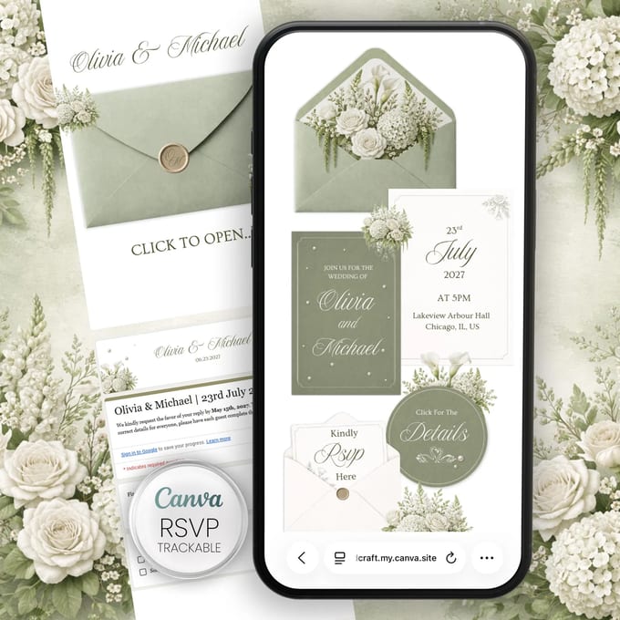 Wedding Website Template Sage Green Ivory Digital Invitation