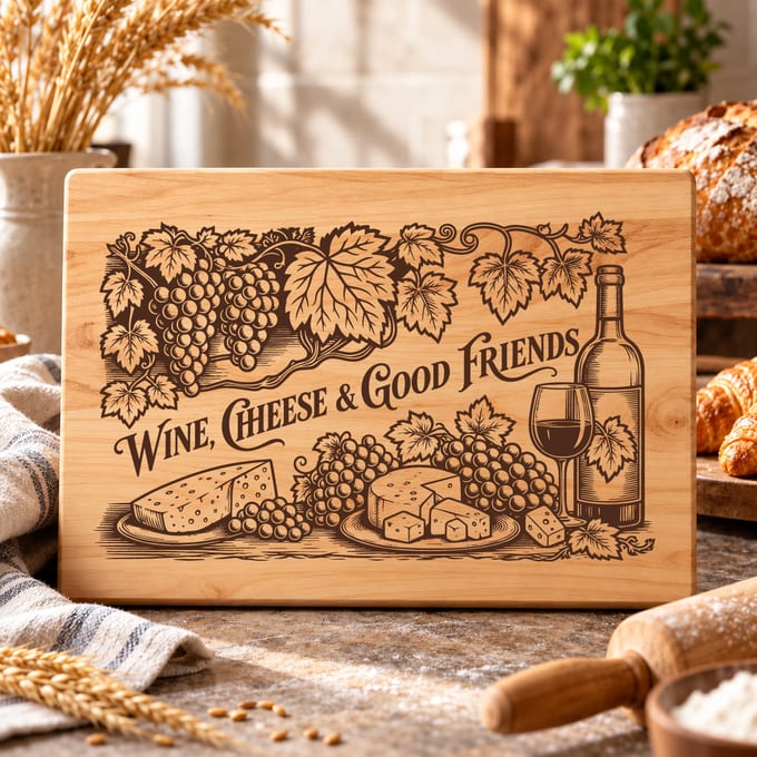 Vintage wine and cheese charcuterie board SVG design