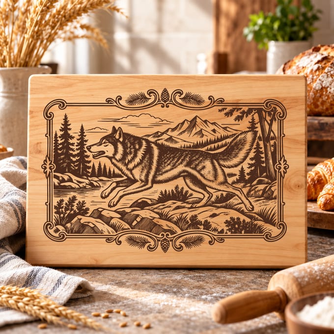 Wolf forest board SVG with vintage wildlife design