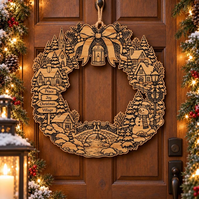 Christmas Village Wreath SVG
