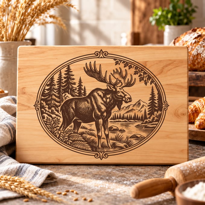 Vintage moose forest board SVG with woodland wildlife artwork