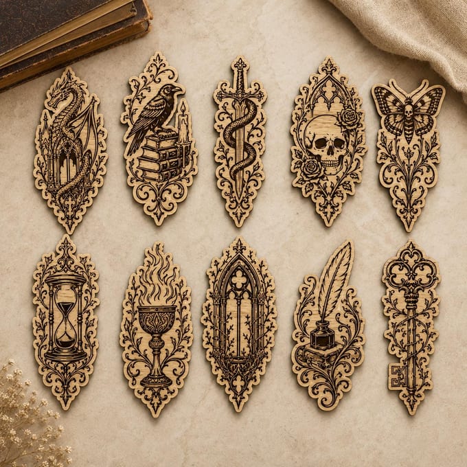 Gothic Bookmark SVG Bundle for Laser Engraving