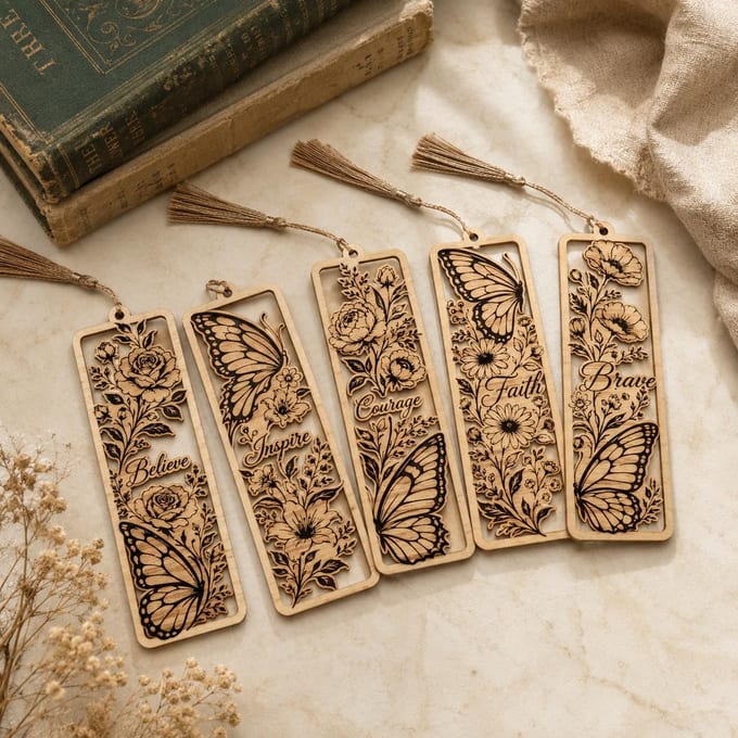 Butterfly Bookmark SVG Bundle with Floral Accents