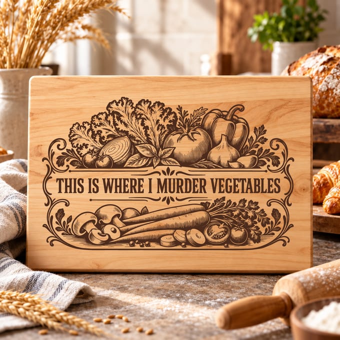 Vintage vegetable cutting board SVG with produce illustration artwork