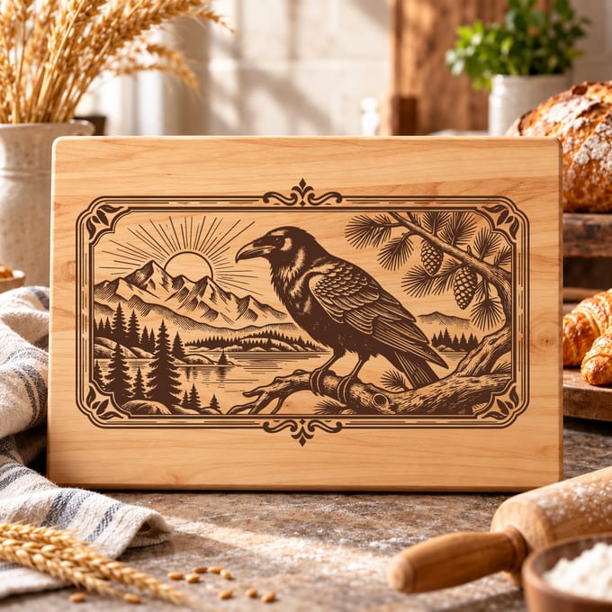 Gothic raven forest board SVG with dark vintage wildlife artwork