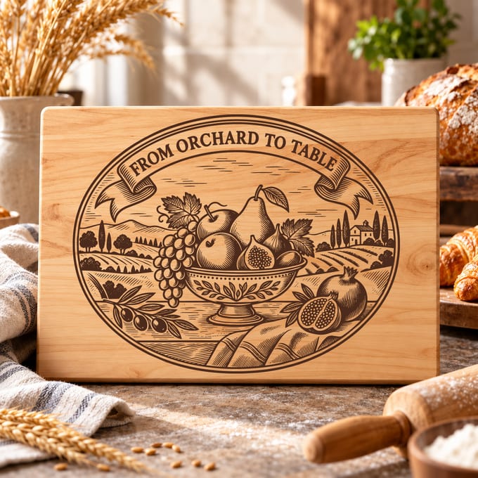 Vintage fruit bowl SVG with orchard still life artwork