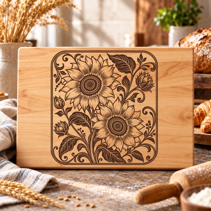 Sunflower charcuterie board SVG with rustic botanical artwork
