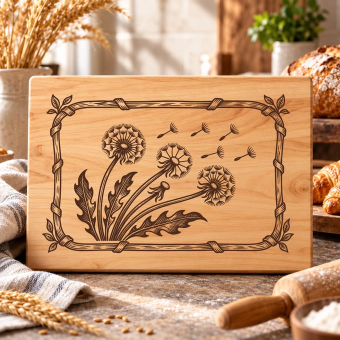 Dandelion wildflower charcuterie board SVG with botanical artwork