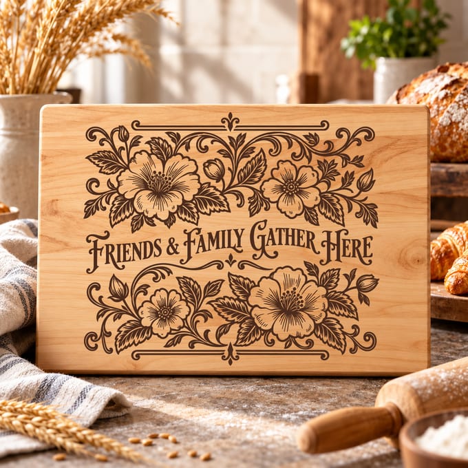 Vintage floral charcuterie board SVG with ornate botanical pattern
