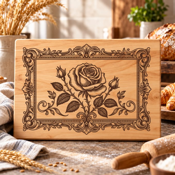 Baroque rose frame board SVG with ornate vintage floral artwork