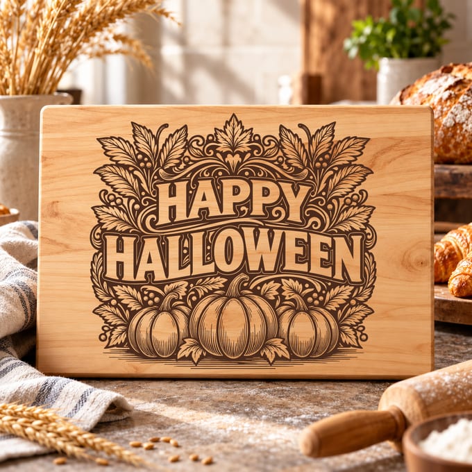 Vintage Halloween calligraphy cutting board SVG design