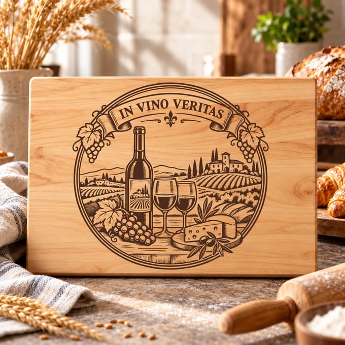 In Vino Veritas wine charcuterie board SVG with vintage lettering