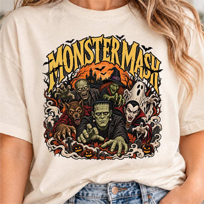 Monster Mash Halloween horror design with vintage spooky pumpkin style