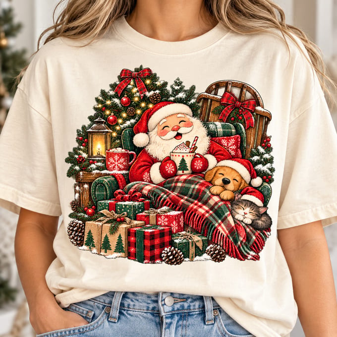 Santa Christmas collage with VHS nostalgia, candy details and distressed retro holiday style
