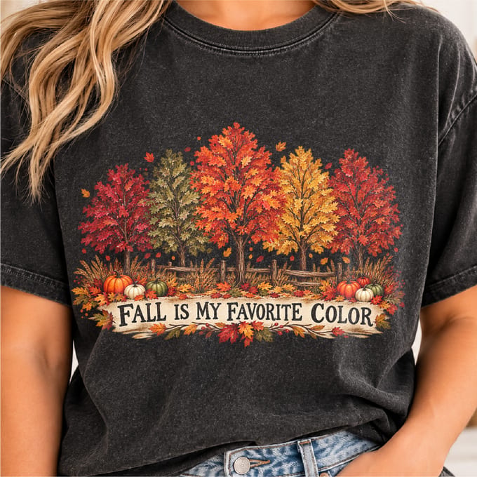 Fall Is My Favorite Color autumn tree watercolor design with leaves