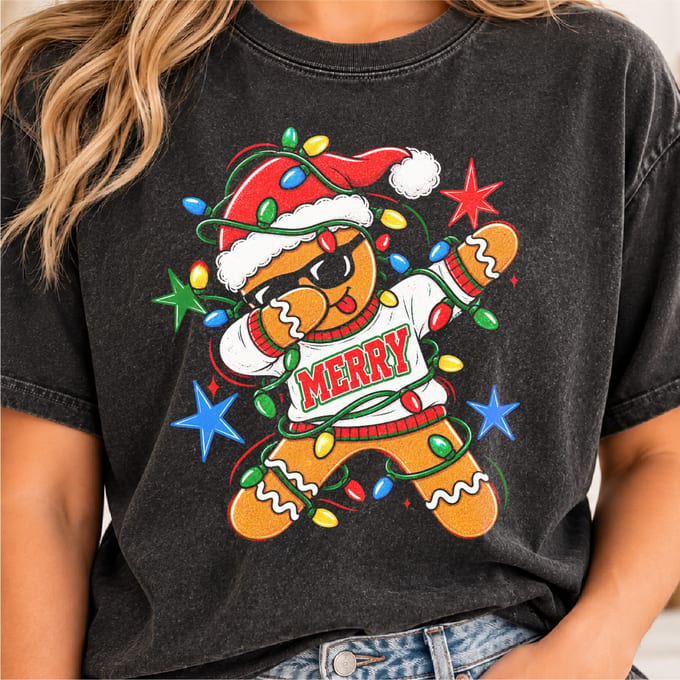 Funny dabbing gingerbread Christmas design for kids and toddlers