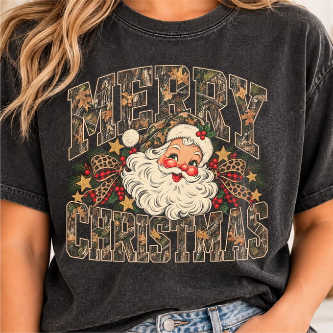 Camo Merry Christmas Santa design with rustic country holiday style