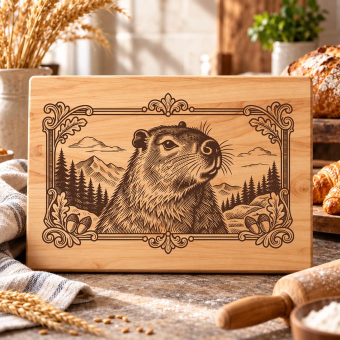 Capybara animal portrait inside an ornate baroque frame