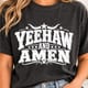 Yeehaw and Amen western Christian quote design with rodeo retro style