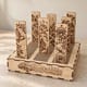 Wooden bookmark stand filled with engraved botanical bookmarks