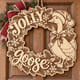 Unpainted wooden Jolly Goose Christmas wreath with a goose in a Santa hat hanging on a front door
