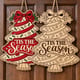 Painted and unpainted Tis the Season Christmas tree door hanger hanging side by side on a wooden door